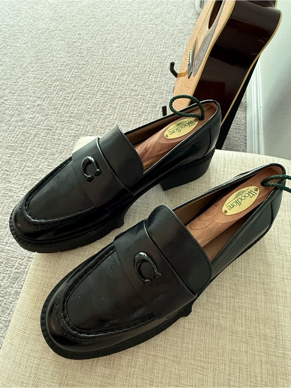 Coach Black Leather Women's Penny Loafers with Signature Hardware